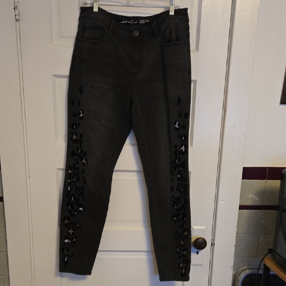 INC Black Embellished Jeans